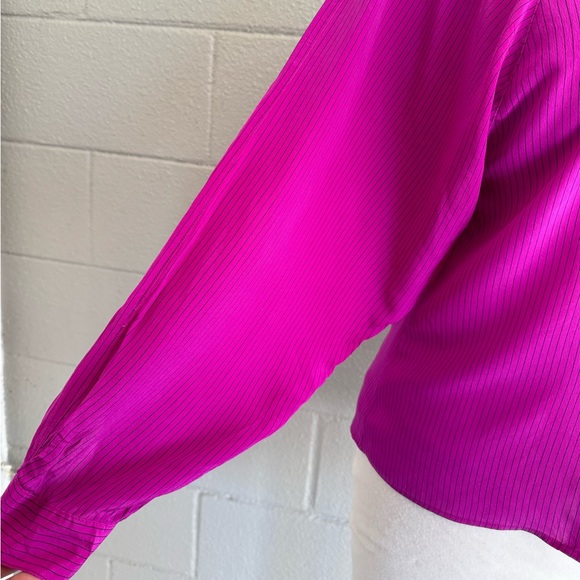 Vtg Fenn Wright & Mason Fuchsia Pink Silk Striped Button Up Blouse Sz 4 Barbie - Picture 4 of 9